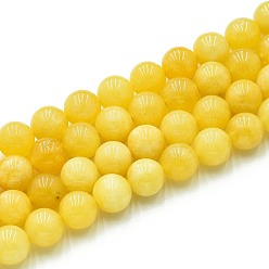 Золотистый Природного кварца нитей бисера, окрашенные, круглые, имитация желтого нефрита, золотые, 10~10.5 мм, отверстие : 1~1.2 мм, около 37~38 шт / нитка, 14.76~15.16 дюйм (37.5~38.5 см)
