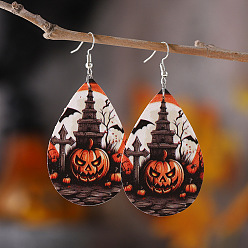 Bat Серьги-капли из искусственной кожи на Хэллоуин, с серьгами из нержавеющей стали и крючком, оранжевые, платина, летучая мышь, 75x35 мм