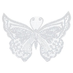Weiß Nähen Sie auf Pailletten-Polyester-Kleidungsflicken, mit Glasrocailles & Imitationsperlen, Schmetterling, weiß, 170~180x220~230x4 mm