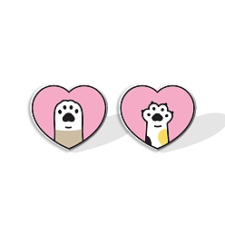 Бледно-Розовый Акриловые серьги-гвоздики в форме сердца с отпечатком ноги для женщин, розовый жемчуг, 15 мм