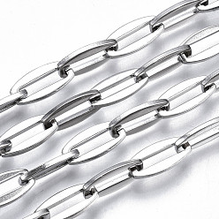 Stainless Steel Color Tarnish Resistant 304 Stainless Steel Link Chains, with Spool, Unwelded, Nickel Free, Oval, Stainless Steel Color, 13.5x6.5x1.3mm, about 32.8 Feet(10m)/roll