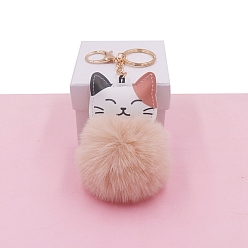 Фора Женский брелок с помпоном из искусственного меха кролика, брелок с подвеской в виде кошки из искусственной кожи, оранжевые, 16x8 см