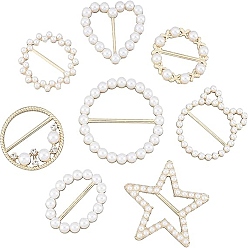 White 8Pcs 8 Styles Alloy Buckles, with Natural Pearl, Light Gold & Platinum, White, 1pc/style