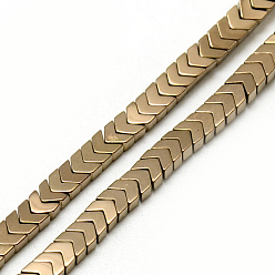 Copper Plated Electroplate Non-magnetic Synthetic Hematite Beads Strands, Arrow, Copper Plated, 3.5x4x2mm, Hole: 1mm, about 183pcs/strand, 15.7 inch