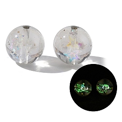 Lichtgrau Leuchtende transparente Harzperlen, Runde mit Stern, mit Pailletten, Leuchten im Dunkeln, lichtgrau, 16 mm, Bohrung: 2 mm