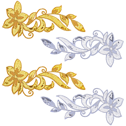 (52) Непрозрачная лаванда 2 пары 2 цвета полиэстер вышивка орнамент аксессуары, пришить заплатки к одежде с блестками, цветок, разноцветные, 262~288x130x1~1.5 мм, 1 пара / цвет