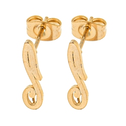 Golden Ion Plating(IP) 304 Stainless Steel Stud Earring Findings, with Vertical Loop, Hollow Musical Note, Golden, 15.5x3.8mm, Hole: 2.5mm, Pin: 0.7mm