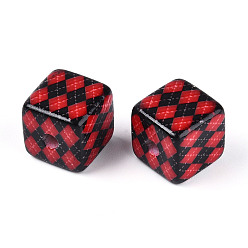 Черный Печатные непрозрачные акриловые бусины, куб с ромбовидным узором, чёрные, 14.5~15x14.5~15x14.5~15 мм, отверстие : 3.8 мм