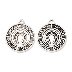 Плоский Круглый Сплавочные подвески тибетского стиля, без свинца и без кадмия, античное серебро, Плоский круглый с подковой, 23x19.5x2 мм, отверстие : 1.8 мм, Около 275 шт / 1000 г