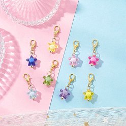 (52) Непрозрачная лаванда Звезда акриловые подвески украшения, с застежками-лобстерами из сплава и гальванизированной немагнитной синтетической гематитовой бусиной, разноцветные, 31 мм