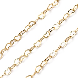 Настоящее золото 18K Латунные сердечные цепи, без свинца и без кадмия, стойки покрытие, долговечный, с катушкой, пайки, реальный 18 k позолоченный, 2.5x4x0.5 мм