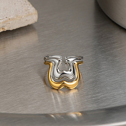 Real Gold Plated & Stainless Steel Color 304 Stainless Steel Cuff Open Rings for Women, Heart, Real Gold Plated & Stainless Steel Color, 17mm