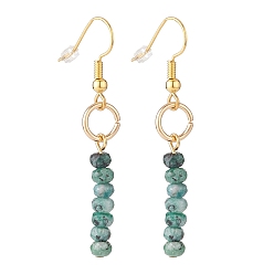 Malaysia Jade Dyed Natural Malaysia Jade Beads Dangle Earrings, Round Stone Tassel Drop Earrings, Golden, 50mm, Pin: 0.6mm