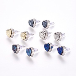 (52) Непрозрачная лаванда Латунь серьги, с друзу смолой кабошон, с уха орехов, сердце, платина, разноцветные, 11x12x4~6 мм , штифт: 0.8 мм