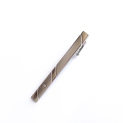 Matte Silver Color Iron Rhinestone Tie Clips for Men, Rectangle, Matte Silver Color, 60x5mm