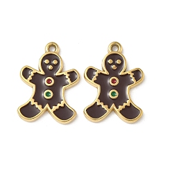 Gingerbread Man 304 нержавеющей стальной эмали подвески, прелести рождественской тематики, ионное покрытие (ip), реальный 18 k позолоченный, Колобок, 19.5x13.5x1.5 мм, отверстие : 1.2 мм