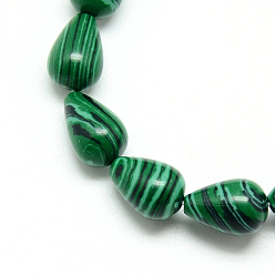 Malachite Perles synthétiques malachite brins, larme, 14~15x10mm, Trou: 1.5mm, Environ 28 pcs/chapelet, 15.75 pouce