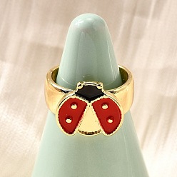 Настоящее золото 16K Латунные эмалевые регулируемые открытые манжеты для женщин, без кадмия и без свинца, божья коровка, реальный 16 k позолоченный, реальный 16 k позолоченный, 13x15 мм