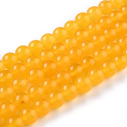 Золотистый Натуральный белый нефритовые четки, круглые, окрашенные, золотые, 8 мм, отверстие : 1 мм, около 49 шт / нитка, 15.16'' (38.5 см)