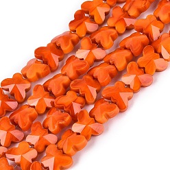 Tomato Opaque Glass Beads Strands, Butterfly, Faceted, Tomato, 8x10x5mm, Hole: 0.7~1mm, about 98~100pcs/strand, 27.95~28.94 inch(71~73.5cm)