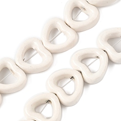 Белый Фарфора ручной работы бисер нитей, сердце, яркие глазированный фарфор, белые, 13x14.5x5 мм, отверстие : 1.4 мм, около 25 шт / нитка, 12.60'' (32 см)