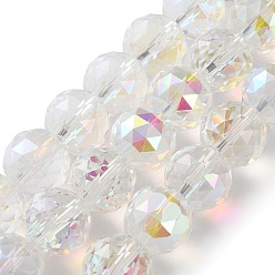 Прозрачный АВ Прозрачные стеклянные бусины гальваническим пряди, круглые, с половиным покрытием цвета радуги, граненые, ясно AB, 14x13 мм, отверстие : 1.8 мм, около 28 шт / нитка, 14.57 дюйм (37 см)