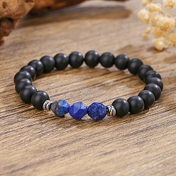 Ляпис-Лазурь Богемные браслеты из натурального черного оникса и лазурита, выполненные из эластичной ткани., 2.17 дюйм (5.5 см)