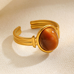 Седло Коричневый 304 Манжета из нержавеющей стали с открытыми кольцами из искусственной смолы, имитирующей тигровый глаз., золотые, седло коричневый, 18 мм