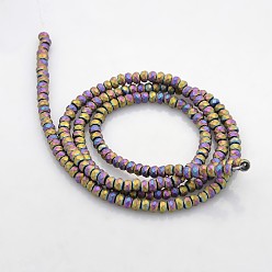 Rainbow Plated Electroplate Non-magnetic Synthetic Hematite Beads Strands, Faceted Rondelle, Frosted, Rainbow Plated, 3x2mm, Hole: 1mm, about 214pcs/strand, 15.7 inch