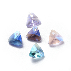 Couleur Mélangete Charmes de strass en verre, facette, triangle, couleur mixte, 7.5x8x4.3mm, Trou: 1mm