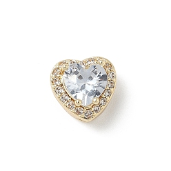 Белый Латунные бусины, сердце, с микропаве из кубического циркония и кристаллического циркония, без кадмия и без свинца, апрель, золотые, белые, 9x10x7 мм, отверстие : 2/3x2 мм