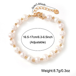Белый Элегантные браслеты для женщин из натурального пресноводного жемчуга и латунных бусин., картофель, белые, 6.50 дюйм (16.5 см) ~ 6.89 дюйм (17.5 см)