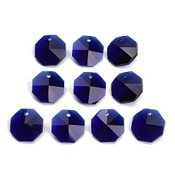 Midnight Blue Glass Chandelier Pendants, Octagon Charm, Faceted, Midnight Blue, 14x14x7.5mm, Hole: 1.4~1.6mm