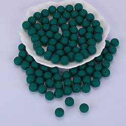 Dark Green Round Silicone Focal Beads, Chewing Beads For Teethers, DIY Nursing Necklaces Making, Dark Green, 15mm, Hole: 2mm