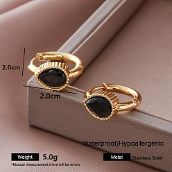 Teardrop 304 Stainless Steel Pave Cubic Zirconia Hoop Earrings for Women, Golden, Teardrop, 20x20mm