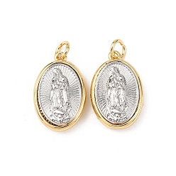 Настоящее золото 18K Латунные подвески, овальные с рисунками " virgin mary", стойки покрытие, долговечный, без свинца и без кадмия, с целью перехода в кольце, реальный 18 k позолоченный, 23.5x15x6 мм, отверстие : 4 мм