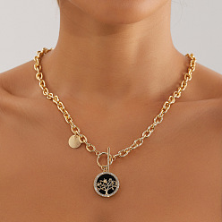 Золотой Подвеска или колье из сплава кристаллов со стразами и черным акриловым древом жизни., золотые, 20.47 дюйм (52 см)