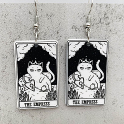 Черный Акриловые серьги-подвески с мультяшной тематикой, прямоугольник с рисунком в форме кошки, платина, чёрные, 62 мм