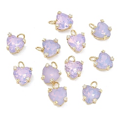 Лиловый Латунные микро проложить кубического циркония подвески, сердце прелести, долговечный, стойки покрытие, без свинца и без кадмия, реальный 18 k позолоченный, сирень, 11.5x10.5x7.5~8 мм, отверстие : 3 мм