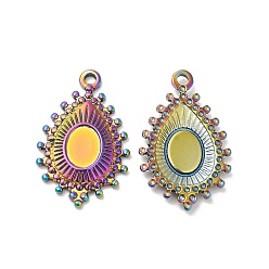 Rainbow Color 304 Настройки кабошон из нержавеющей стали кулон, слеза, Радуга цветов, лоток : 8x6 мм, 27x17x2.5 мм, отверстие : 1.8 мм
