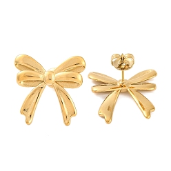 Настоящее золото 14K Ионное покрытие (ip) 304 серьги-гвоздики из нержавеющей стали, бантом, реальный 14 k позолоченный, 20x21 мм