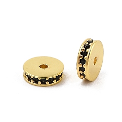 Черный Стойки обшивки латунь микро проложить кубического циркония бусы, долговечный, без свинца и без кадмия, Плоский круглый / диск, реальный 18 k позолоченный, чёрные, 8x2.3 мм, отверстие : 1.2 мм