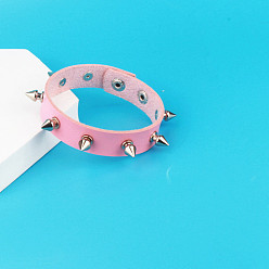 Pink Браслеты из искусственной кожи в стиле панк, браслеты из сплава с заклепками для мужчин и женщин, розовые, 8-7/8 дюйм (22.5 см)