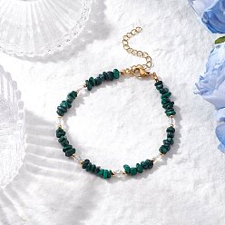 Малахит Браслеты из натурального малахита с бусинами для женщин, с 304 удлинителями цепи из нержавеющей стали и стеклянными бусинами, 7-3/8 дюйм (18.6 см)