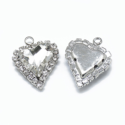 Кристалл Стеклянные стразы подвески, с латунной фурнитурой платинового цвета, сердце, кристалл, 21x16.5x6 мм, отверстие : 2 мм