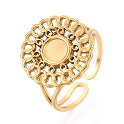 Настоящее золото 18K Цветок 304 манжетное кольцо из нержавеющей стали, установка круглого кольца, ионное покрытие (ip), реальный 18 k позолоченный, лоток : 5 мм, 16 мм, внутренний диаметр: регулируемый