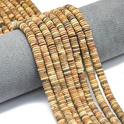 Пейзажный Джаспер Естественного изображения яшмы бисер нитей, матовые, дисковые бусы, Heishi бусы, 6~6.5x1~1.5 мм, отверстие : 0.9 мм, около 242~244 шт / нитка, 15.16~15.35 дюйм (38.5~39 см)