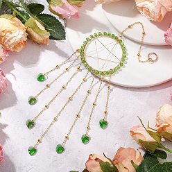 Зеленый Подвесные украшения в виде звезды из латуни, обмотанной проволокой, Стеклянные ловцы солнца в форме сердца с кисточками для украшения сада на открытом воздухе, зелёные, 312 мм