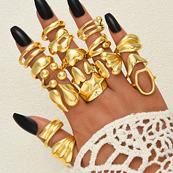 Golden Alloy Mixed Shapes Cuff Open Rings Sets for Women, Golden, 17~19mm, about 17pcs/set