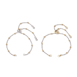 Золотой & Цвет Нержавеющей Стали 2 шт. 2 цвета 304 изготовление браслета-слайдера из нержавеющей стали, с цепочками-сателлитами и латунными скользящими бусинами, золотые и нержавеющая сталь цвет, 10.24 дюйм (26 см), 1 шт / цвет